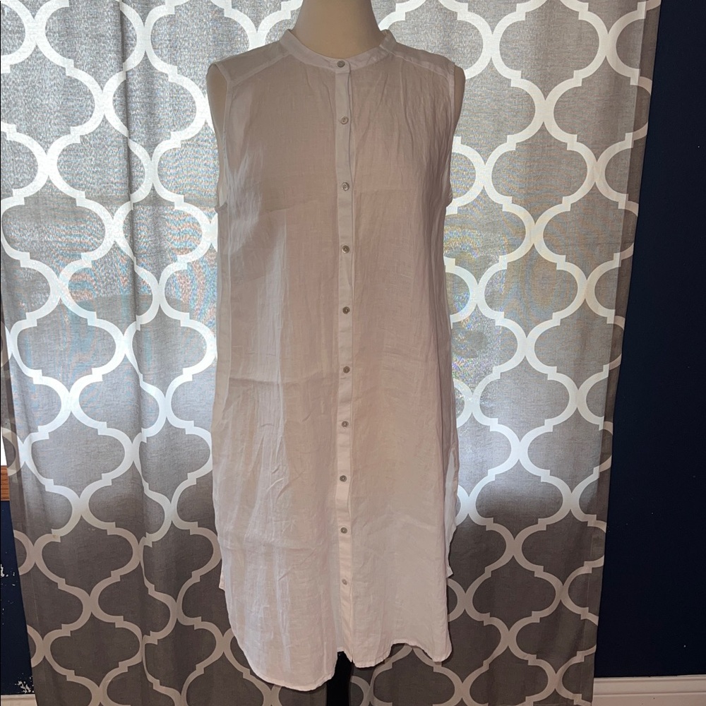 Eileen Fisher Sleeveless White Button-Down Dress